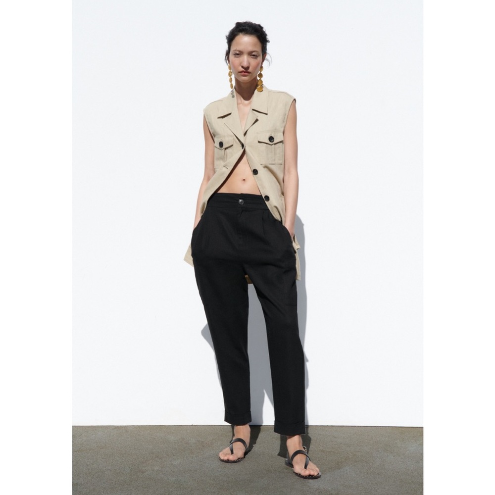 𝗡𝗪𝗧 𝗭𝗮𝗿𝗮 •  Baggy Linen Blend Pants High Waist Pleated Size 40 (8 US)